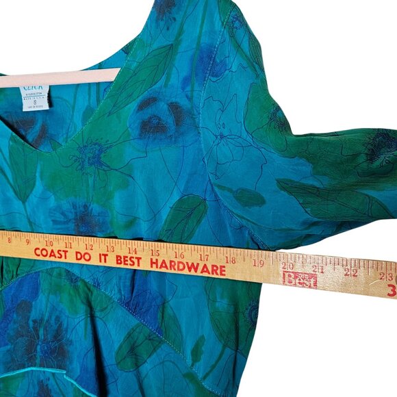 Click By Color Me Cotton Floral Layered Tunic S Blue Green Womens Shirt Blouse - Picture 8 of 9